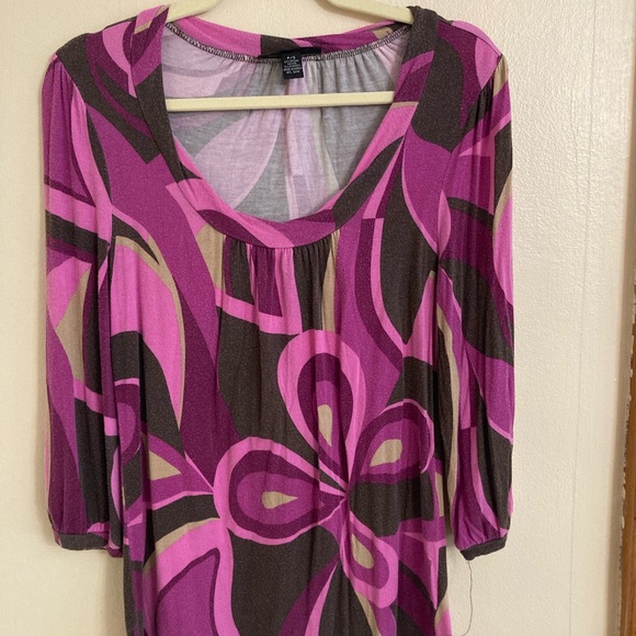 Brown and pink patterned 3/4 sleeve top, stretchy, boho, guc, boho revival - Picture 1 of 7